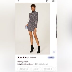 Ronny Kobo Ruby Mock Neck Dress Size M